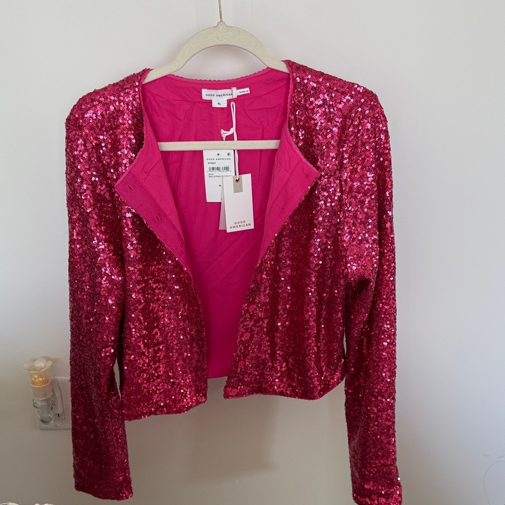 Good American Fuchsia Sequin Blazer